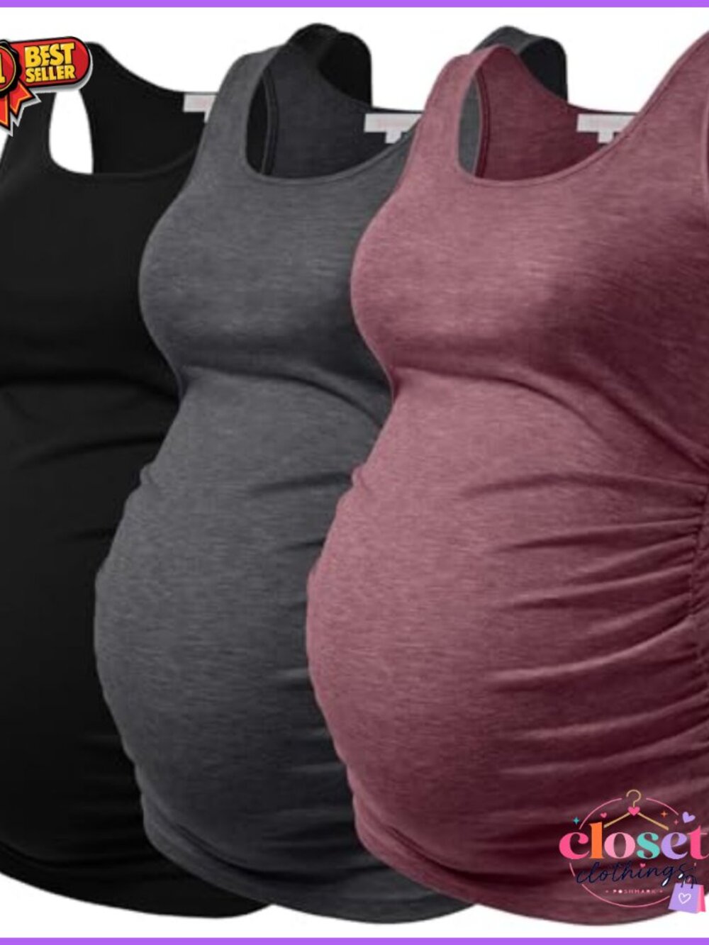 Maternity Tank Tops Ruched Sleeveless Basic Tops Layering Shirt Pregnancy Tee